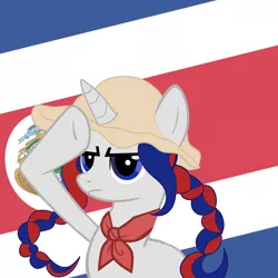 Size: 2450x2450 | Tagged: safe, artist:archooves, derpibooru import, oc, oc:panchita, ponified, pony, unicorn, base used, braid, costa rica, hat, nation ponies, rainbow dash salutes, salute, solo