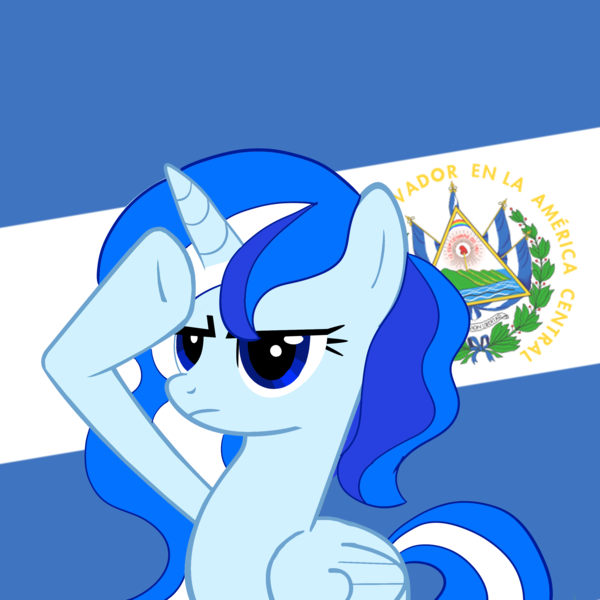 Size: 2450x2450 | Tagged: safe, artist:archooves, derpibooru import, oc, oc:princess el salvador, ponified, alicorn, pony, base used, el salvador, nation ponies, rainbow dash salutes, salute, solo