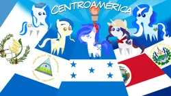 Size: 1920x1080 | Tagged: safe, artist:archooves, derpibooru import, oc, oc:anagua, oc:honduras, oc:panchita, oc:princess el salv, oc:princess guatemala, ponified, alicorn, earth pony, pony, unicorn, central america, costa rica, el salvador, flag, guatemala, honduras, nation ponies, nicaragua, pointy ponies