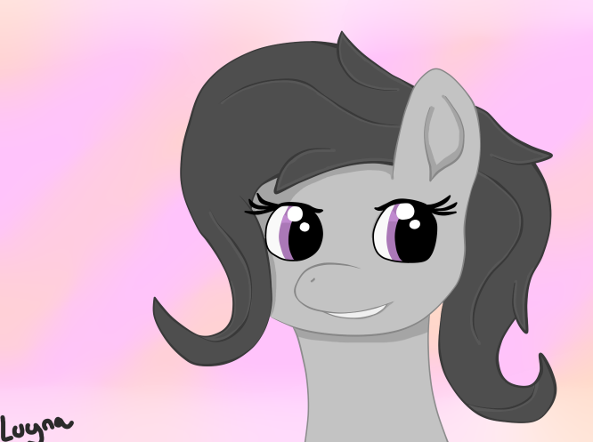 Size: 666x497 | Tagged: safe, artist:luyna, derpibooru import, octavia melody, earth pony, pony, alternate hairstyle, happy, messy mane, pink background, simple background, smiling, solo