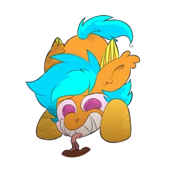 Size: 1000x1000 | Tagged: safe, artist:loopdalamb, derpibooru import, oc, oc:citrine slush, bat, bat pony, vampire, worm, blue, chibi, crying, cute, fluffy, food, fruit, looking, orange, pink, sad, shading, solo, vent