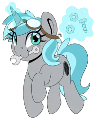 Size: 3152x4000 | Tagged: safe, artist:partylikeanartist, derpibooru import, oc, oc:rym, pony, unicorn, bolts, goggles, looking away, nuts, safety goggles, smiling, solo, wrench