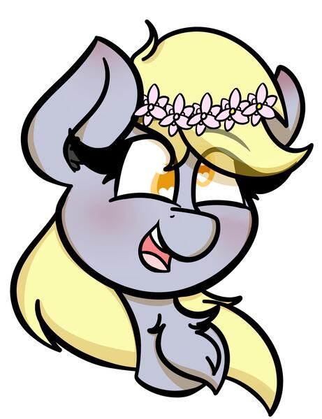 Size: 2300x2996 | Tagged: safe, artist:theawkwarddork, derpibooru import, derpy hooves, pegasus, pony, chest fluff, colored pupils, female, floral head wreath, flower, flower in hair, heart eyes, mare, simple background, smiling, solo, transparent background, wingding eyes