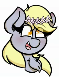 Size: 2300x2996 | Tagged: safe, artist:theawkwarddork, derpibooru import, derpy hooves, pegasus, pony, chest fluff, colored pupils, female, floral head wreath, flower, flower in hair, heart eyes, mare, simple background, smiling, solo, transparent background, wingding eyes