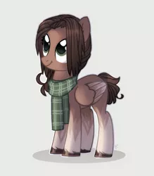 Size: 1372x1564 | Tagged: safe, artist:enigmasdegree, derpibooru import, oc, unofficial characters only, pegasus, pony, clothes, colored wings, colored wingtips, cute, female, gradient legs, looking up, scarf, short tail, simple background, solo, standing, unshorn fetlocks, wings