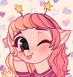 Size: 645x680 | Tagged: safe, artist:vensual99, derpibooru import, oc, unofficial characters only, pony, bust, cute, female, head shot, heart, icon, mare, ocbetes, one eye closed, portrait, rcf community, stars, tongue out, wink