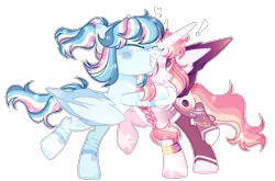 Size: 1024x675 | Tagged: safe, artist:manella-art, derpibooru import, oc, oc:astral rainbow, oc:sunny moonlight, alicorn, pegasus, pony, base used, female, half-siblings, hug, magical lesbian spawn, mare, offspring, parent:rainbow dash, parent:rarity, parent:twilight sparkle, parents:raridash, parents:twidash