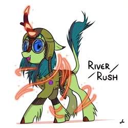 Size: 3000x3000 | Tagged: artist:docwario, aviator goggles, aviator hat, clothes, derpibooru import, goggles, hat, jacket, kirin, oc, oc:river rush, safe, solo, unofficial characters only