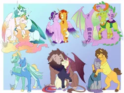Size: 1024x768 | Tagged: safe, artist:arexstar, derpibooru import, cheese sandwich, maud pie, moondancer, princess celestia, queen chrysalis, scorpan, spike, starlight glimmer, sunburst, thorax, trixie, zephyr breeze, alicorn, changedling, changeling, earth pony, pony, unicorn, alicornified, blue background, chryslestia, cloven hooves, crack shipping, female, gay, king thorax, lesbian, male, mare, maudwich, moonpan, older, older spike, purified chrysalis, race swap, shipping, simple background, stallion, starburst, starlicorn, straight, thoraxspike, trixbreeze, xk-class end-of-the-world scenario