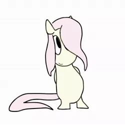 Size: 1182x1183 | Tagged: anthro, anthrofied, artist:tj, colored, crossover, derpibooru import, doodle, flat colors, fluttershy, hands behind back, looking sideways, looking to the left, looking up, moomin, moominified, moomins, pink hair, pink mane, safe, simple background, smiling, standing, the moomins, white background, yellow body, yellow coat