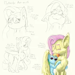 Size: 4320x4320 | Tagged: safe, artist:firefanatic, derpibooru import, fluttershy, rainbow dash, pony, chest fluff, cute, ear fluff, fluffy, hug, redesign, size difference, smiling, smoldash, tallershy, winghug, writing