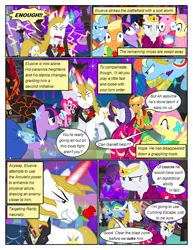 Size: 612x792 | Tagged: safe, artist:christhes, derpibooru import, applejack, fluttershy, pinkie pie, prince blueblood, rainbow dash, rarity, twilight sparkle, earth pony, pegasus, pony, unicorn, comic:friendship is dragons, alicorn amulet, angry, clothes, collaboration, comic, dialogue, dress, evil grin, female, flower, flower in mouth, flying, freckles, frown, gala dress, glare, glowing horn, grin, hat, hoof shoes, horn, jewelry, lightning, looking down, male, mane six, mare, mouth hold, night, party horn, raised hoof, rose, rose in mouth, shocked, show accurate, smiling, stallion, stars, surprised, tiara, unicorn twilight, unshorn fetlocks, upside down