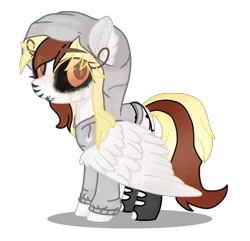 Size: 910x878 | Tagged: safe, artist:xbutchershy, derpibooru import, oc, oc:raggy, unofficial characters only, pegasus, pony, black sclera, clothes, colored sclera, female, hoodie, mare, markings, simple background, socks, solo, stockings, thigh highs, torn clothes, transparent background