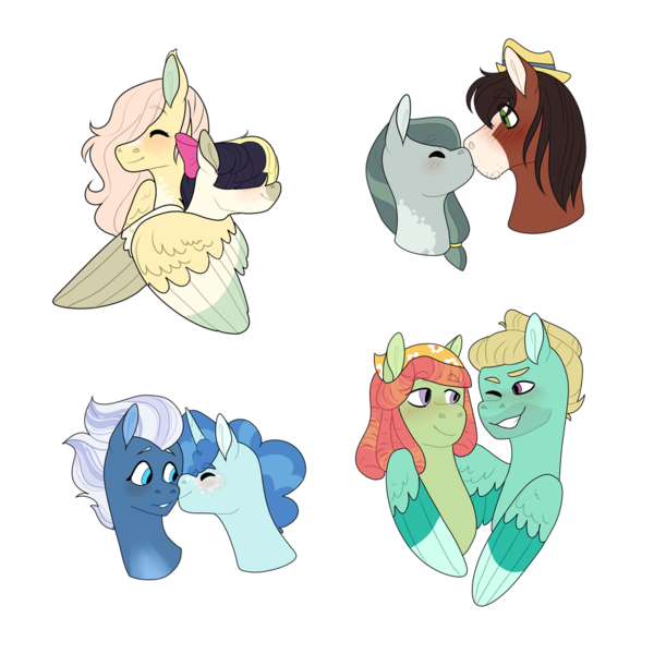Size: 894x894 | Tagged: artist:flowercatbutters, crack shipping, derpibooru import, female, fluttershy, male, marble pie, marbleshoes, my little pony: the movie, night glider, party favor, partyglider, safe, shipping, songbird serenade, straight, tree hugger, trouble shoes, zephyr breeze, zephyrhugger