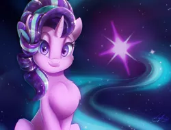 Size: 2629x2000 | Tagged: safe, artist:light262, derpibooru import, edit, starlight glimmer, crystal pony, pony, unicorn, chest fluff, crystallized, cute, cutie mark background, female, glimmerbetes, looking at you, mare, sitting, solo, stars