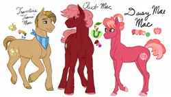 Size: 1192x670 | Tagged: safe, artist:sizzcake, derpibooru import, oc, unofficial characters only, earth pony, pony, color palette, female, half-siblings, male, mare, offspring, parent:big macintosh, parent:cheerilee, parent:double diamond, parent:marble pie, parent:sugar belle, parents:cheerimac, parents:marblemac, parents:sugarmac, simple background, stallion, step-father, white background