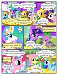 Size: 612x792 | Tagged: safe, artist:newbiespud, derpibooru import, edit, edited screencap, screencap, applejack, fluttershy, pinkie pie, princess celestia, rainbow dash, rarity, spike, twilight sparkle, alicorn, dragon, earth pony, pegasus, pony, unicorn, comic:friendship is dragons, the best night ever, big crown thingy, comic, dialogue, element of magic, ethereal mane, eyes closed, female, grin, hat, injured, jewelry, laurel wreath, male, mane seven, mane six, mare, messy mane, peytral, regalia, screencap comic, slit eyes, smiling