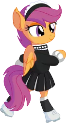 Size: 4753x8711 | Tagged: safe, artist:cyanlightning, derpibooru import, scootaloo, pegasus, pony, .svg available, absurd resolution, bipedal, clothes, cute, dress, ear fluff, female, filly, maid, roller skates, simple background, skating, socks, solo, stockings, thigh highs, transparent background, vector