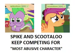 Size: 634x474 | Tagged: abuse, derpibooru, derpibooru import, go to sleep garble, grammar error, meta, sad, safe, scootabuse, scootaloo, shitposting, spike, spikeabuse, tags