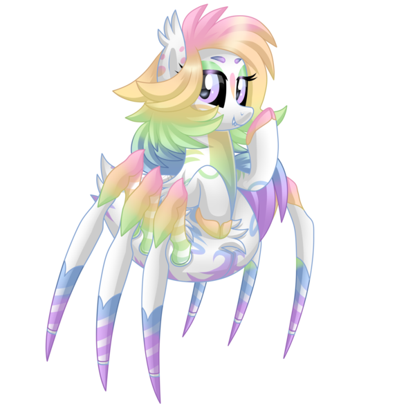 Size: 3000x3000 | Tagged: artist:crystal-tranquility, derpibooru import, female, monster mare, monster pony, multicolored hair, oc, oc:prism heart, original species, rainbow hair, safe, simple background, solo, spider, spiderpony, transparent background