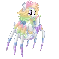 Size: 3000x3000 | Tagged: artist:crystal-tranquility, derpibooru import, female, monster mare, monster pony, multicolored hair, oc, oc:prism heart, original species, rainbow hair, safe, simple background, solo, spider, spiderpony, transparent background