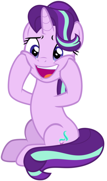 Size: 5916x10000 | Tagged: safe, artist:famousmari5, derpibooru import, starlight glimmer, pony, unicorn, a horse shoe-in, female, mare, open mouth, simple background, sitting, smiling, solo, squishy cheeks, transparent background, vector