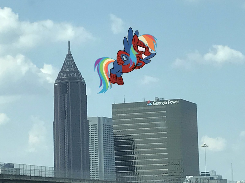 Size: 4032x3024 | Tagged: safe, artist:happyperson14, derpibooru import, rainbow dash, pony, atlanta, building, irl, photo, ponies in real life, spider-man, spider-mare