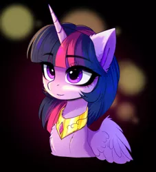 Size: 2556x2820 | Tagged: safe, artist:empress-twilight, derpibooru import, twilight sparkle, twilight sparkle (alicorn), alicorn, pony, bust, cheek fluff, chest fluff, collar, cute, ear fluff, eye clipping through hair, female, high res, i can't believe it's not magnaluna, jewelry, mare, neck fluff, necklace, solo, style emulation, twiabetes, wing fluff