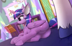 Size: 2560x1640 | Tagged: suggestive, artist:crash9902, derpibooru import, edit, shining armor, twilight sparkle, twilight sparkle (alicorn), alicorn, pony, unicorn, bed, book, brother and sister, butt, chest fluff, dock, ear fluff, female, female focus, fluffy, glowing horn, horn, implied incest, implied infidelity, implied shiningsparkle, implied shipping, implied straight, implied twicest, levitation, magic, male, mare, on bed, plot, rcf community, reading, siblings, solo focus, stallion, telekinesis, twilight's castle, underhoof