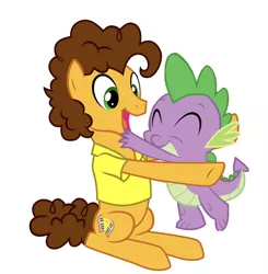 Size: 750x764 | Tagged: artist needed, safe, derpibooru import, edit, editor:undeadponysoldier, cheese sandwich, spike, dragon, earth pony, pony, cheespike, crack shipping, cute, daaaaaaaaaaaw, diacheeses, gay, happy, hug, male, shipping, simple background, spikabetes, spikelove, stallion, white background