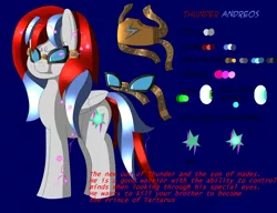 Size: 3000x2300 | Tagged: safe, artist:jimmy draws, derpibooru import, oc, oc:thunder andreos, pegasus, pony, cutie mark, demi-god, glasses, mask, new god of thunder, thunder