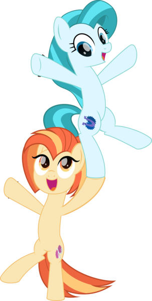 Size: 2771x5485 | Tagged: safe, artist:potato22, derpibooru import, lighthoof, shimmy shake, earth pony, pony, 2 4 6 greaaat, bipedal, cheerleader, cute, duo, female, mare, missing accessory, ponytail, simple background, transparent background, vector