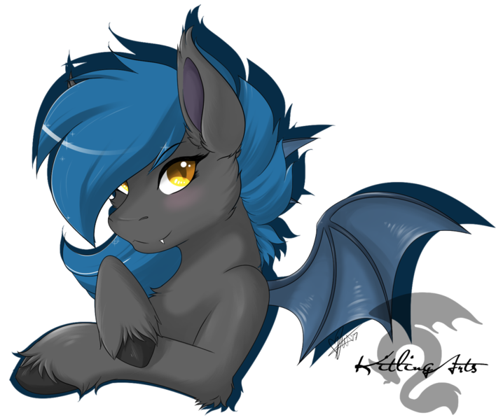 Size: 978x817 | Tagged: safe, artist:kitlingarts, derpibooru import, oc, oc:speck, unofficial characters only, bat pony, pony, bat pony oc, bat wings, blushing, bust, cheek fluff, chest fluff, ear fluff, female, leg fluff, simple background, solo, transparent background, unshorn fetlocks, watermark, wings