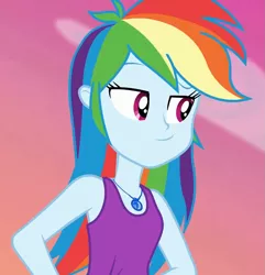 Size: 1039x1080 | Tagged: safe, derpibooru import, screencap, rainbow dash, equestria girls, equestria girls series, wake up!, spoiler:choose your own ending (season 2), spoiler:eqg series (season 2), clothes, cropped, cute, dashabetes, female, geode of super speed, magical geodes, sexy, sleeveless, smiling, smirk, solo, stupid sexy rainbow dash, tanktop, wake up!: rainbow dash