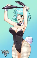 Size: 1900x3000 | Tagged: adorasexy, anime, armpits, artist:danmakuman, blushing, bowtie, breasts, bunny ears, bunny suit, busty coco pommel, clothes, cocobetes, coco pommel, cuffs (clothes), cute, derpibooru import, fake tail, female, fishnets, gradient background, human, humanized, leotard, open mouth, sexy, smiling, socks, solo, solo female, stockings, stupid sexy coco pommel, suggestive, thigh highs