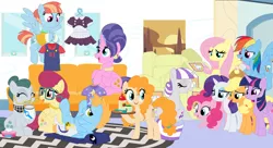 Size: 11000x6000 | Tagged: suggestive, artist:evilfrenzy, derpibooru import, applejack, cloudy quartz, cookie crumbles, fluttershy, pear butter, pinkie pie, posey shy, rainbow dash, rarity, twilight sparkle, twilight sparkle (alicorn), twilight velvet, windy whistles, oc, oc:harmony star, alicorn, pony, baby wipes, clothes, diaper, diaper change, diaper fetish, eyes closed, female, fetish, glasses, lidded eyes, mane six, mare, mom six, mother, mother and child, mother and daughter, sitting, smiling
