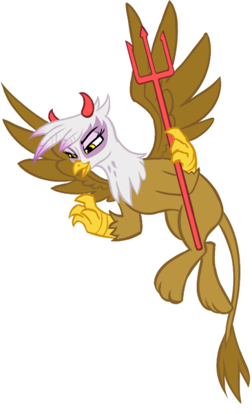 Size: 606x993 | Tagged: safe, alternate version, artist:soulcentinel, derpibooru import, gilda, gryphon, fanfic:twin fates, devil, female, horns, paws, pitchfork, simple background, solo, transparent background, wings