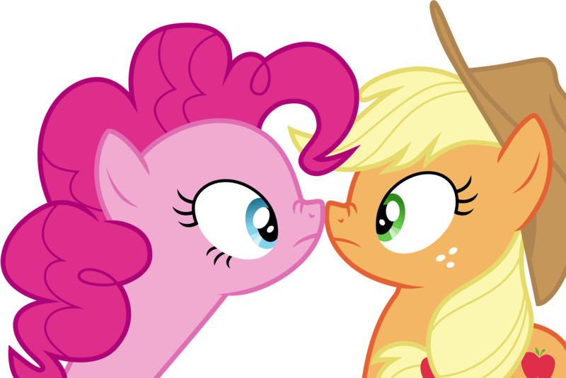 Size: 8987x6014 | Tagged: safe, artist:schmuzart, derpibooru import, applejack, pinkie pie, earth pony, pony, pinkie apple pie, .svg available, boop, duo, duo female, eye contact, female, looking at each other, mare, nose wrinkle, noseboop, simple background, transparent background, vector
