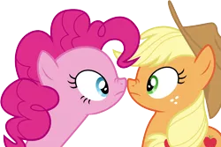 Size: 8987x6014 | Tagged: safe, artist:schmuzart, derpibooru import, applejack, pinkie pie, earth pony, pony, pinkie apple pie, .svg available, boop, duo, duo female, eye contact, female, looking at each other, mare, nose wrinkle, noseboop, simple background, transparent background, vector