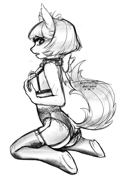 Size: 1367x1911 | Tagged: questionable, artist:taytinabelle, derpibooru import, coco pommel, anthro, earth pony, unguligrade anthro, ass, black and white, breasts, butt, choker, clothes, collar, cute, digital art, dock, female, garters, good girl, grayscale, grope, harness, heart eyes, kneeling, lingerie, looking at you, looking back, looking back at you, mare, missing cutie mark, monochrome, nervous, nipple play, nipples, nudity, raised tail, self grope, sexy, simple background, sketch, socks, solo, solo female, stockings, tack, tail, thigh highs, underhoof, wingding eyes