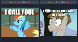 Size: 505x274 | Tagged: bedroom eyes, blushing, caption, derpibooru, derpibooru import, derpy hooves, image macro, juxtaposition, juxtaposition win, maud pie, meme, meta, rainbow dash, safe, text, the maud couple