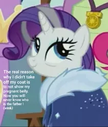 Size: 388x460 | Tagged: safe, derpibooru import, edit, edited screencap, screencap, pinkie pie, princess twilight 2.0, rarity, spike, twilight sparkle, twilight sparkle (alicorn), alicorn, unicorn, the last problem, croped, cropped, gigachad spike, looking up, older, older rarity, older spike, pregnant, shipping, skunk stripe, solo focus, theory, winter coat