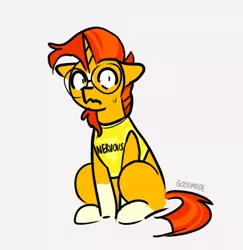 Size: 367x377 | Tagged: safe, artist:goodmode, deleted from derpibooru, derpibooru import, sunburst, pony, unicorn, cute, floppy ears, glasses, male, nervous, ponified animal photo, simple background, sitting, socks (coat marking), solo, stallion, sunbetes, sweat, sweatdrop, white background