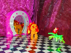 Size: 5152x3864 | Tagged: safe, alternate version, artist:malte279, derpibooru import, sunset shimmer, pony, chenille, chenille stems, chenille wire, craft, horseshoes, mirror, pipe cleaner sculpture, pipe cleaners, sculpture