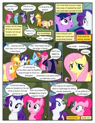 Size: 612x792 | Tagged: safe, artist:newbiespud, derpibooru import, edit, edited screencap, screencap, applejack, fluttershy, pinkie pie, rainbow dash, rarity, twilight sparkle, earth pony, pegasus, pony, unicorn, comic:friendship is dragons, the return of harmony, comic, dialogue, earth pony twilight, eyes closed, female, freckles, hat, hedge maze, implied discord, mane six, mare, open mouth, screencap comic, smiling, wingless, worried