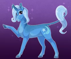 Size: 4413x3675 | Tagged: safe, artist:fable-life, derpibooru import, trixie, pony, unicorn, curved horn, female, horn, leonine tail, mare, smiling, solo, sparkles, underhoof