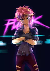 Size: 848x1199 | Tagged: safe, artist:oberon826, derpibooru import, sunset shimmer, costume conundrum, equestria girls, equestria girls series, spoiler:choose your own ending (season 2), spoiler:eqg series (season 2), alternate hairstyle, crossed arms, female, looking at you, punk, ripped pants, solo, vampire shimmer