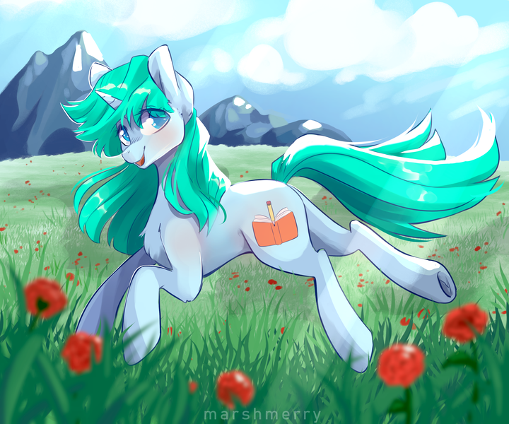 Size: 3600x3000 | Tagged: safe, artist:skylacuna, derpibooru import, oc, unofficial characters only, pony, unicorn, female, flower, mare, scenery, solo