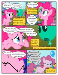 Size: 612x792 | Tagged: safe, artist:newbiespud, derpibooru import, edit, edited screencap, screencap, earth pony, pony, comic:friendship is dragons, the return of harmony, balloon, comic, d:, dialogue, discorded, eyes closed, female, frown, hedge maze, implied discord, looking up, mare, open mouth, sad, screencap comic, wide eyes