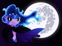 Size: 2000x1500 | Tagged: artist:yokokinawa, clothes, derpibooru import, dress, ethereal mane, gloves, horn, horned humanization, human, humanized, long gloves, mare in the moon, moon, nightmare moon, powerpuffified, safe, simple background, starry mane, the powerpuff girls, winged humanization, wings